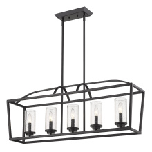 Golden 4309-LP BLK-BLK-SD - Golden Lighting Mercer 5-light Island Light in Matte Black and Seeded Glass
